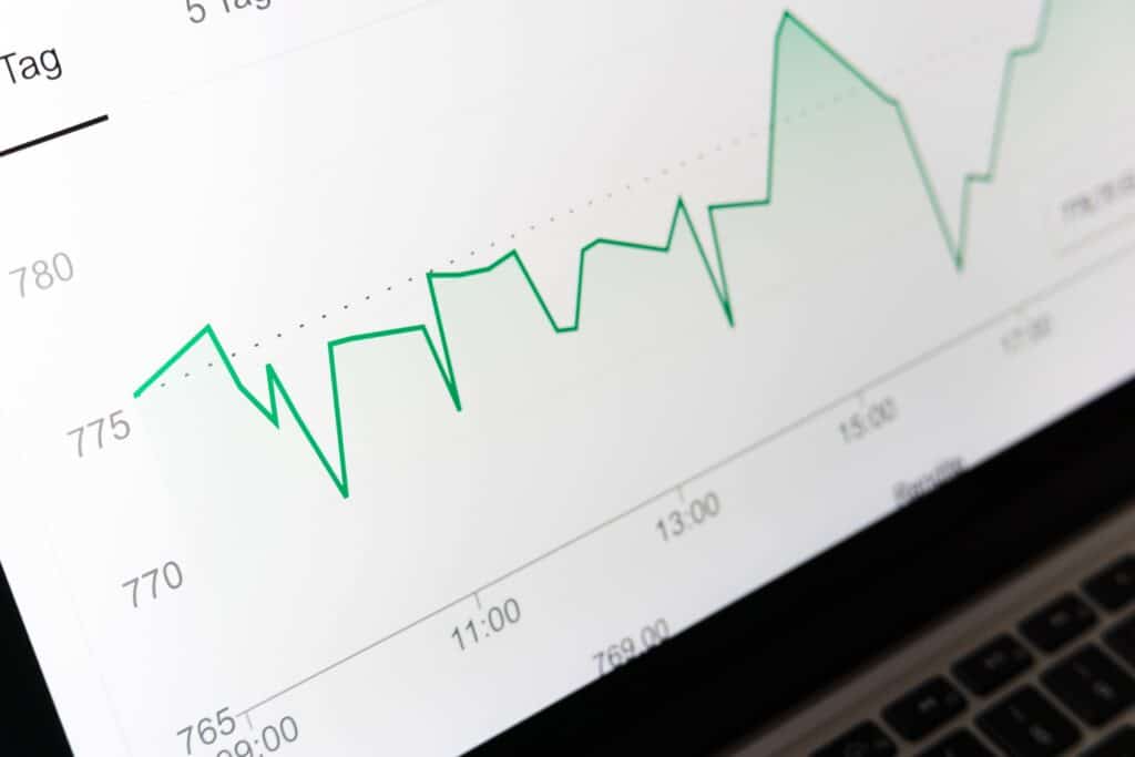 Detailed close-up of a financial graph on a computer screen showing data trends.